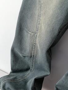 Tween Boys Jeans, Casual Streetwear Fashion, Comfortable Urban Hipster Design, Pleated, Vintage Medium Wash, Elastic Waist, Relaxed Fit Denim Pants Chic Outfits For Autumn/Winter