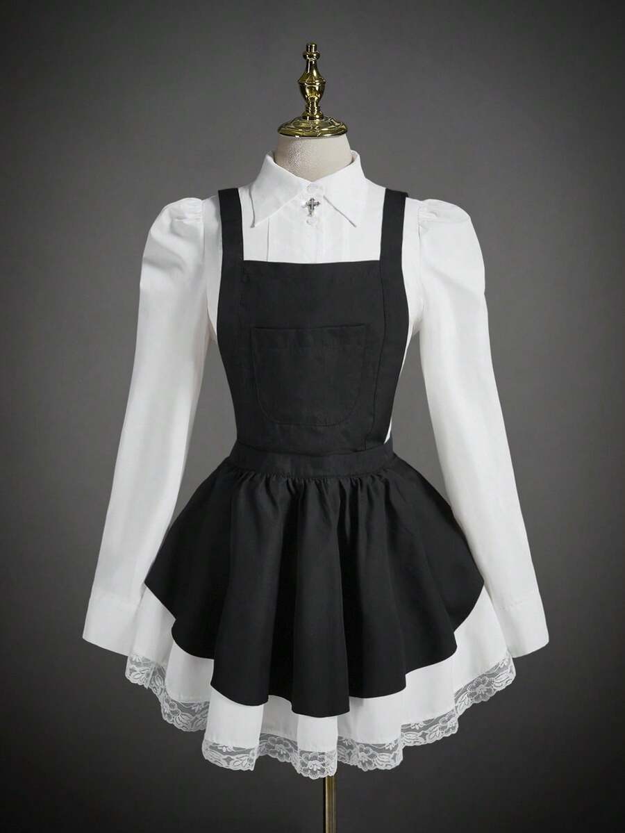 SHEIN ICON Women's Gothic Contrast Color Exaggerated Halloween Costume Dress - Black and White - View 1