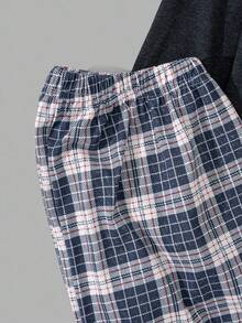 EURMUSE Bộ đồ ngủ gồm áo thun dài tay in chữ và quần dài thông thường dành cho nam - Màu xám đen - Xem 7