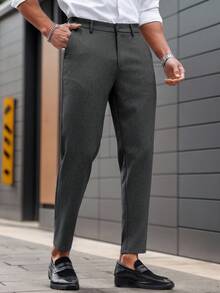 Manfinity Mode Quần tây nam màu trơn đơn giản và đa năng - màu đen - Xem 4