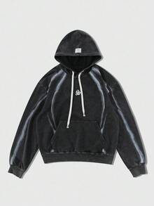 ROMWE MEN Street Life 男士连帽运动衫，日常穿着英伦圆点印花连帽衫，秋季 - 黑色 - 查看 1