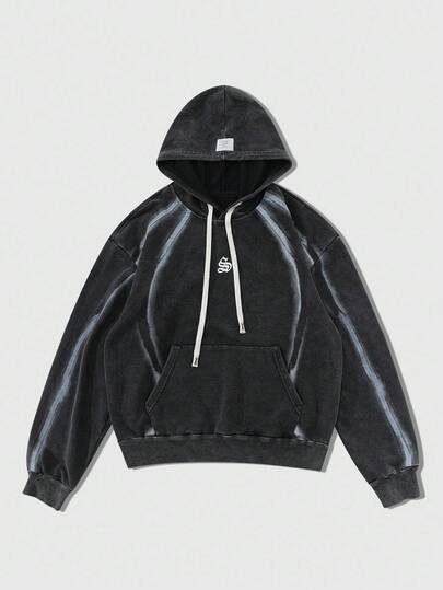 Street Life Men's Hooded Sweatshirt, Daily Wear English Dot Print Hoodie, Fall