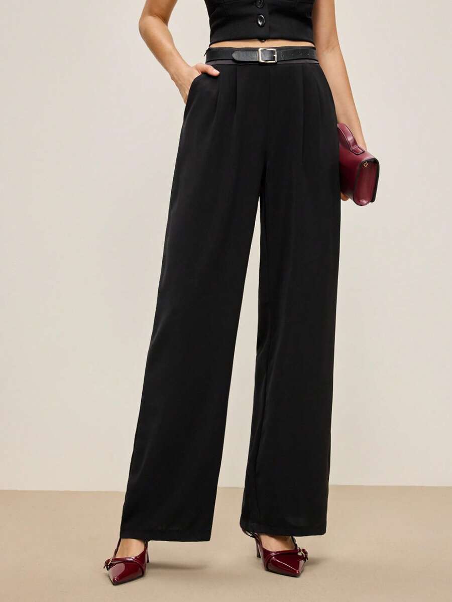 BizChic Pantalones de mujer con bolsillos laterales negros, nuevos para invierno y verano 2025. Vintage, elegante, urbano, casual, romántico, estilo de los 90. Adecuado para fiestas elegantes, graduaciones, vacaciones, bodas, citas, conciertos, brunch, aeropuerto y talla grande. - Negro - Ver 1
