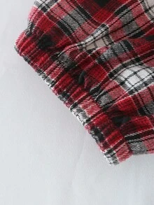 Genkimix Kids Girls Pajamas Sleepwear Set, Bow Embroidered Top + Plaid Pants, Loose Fit, Comfortable & Sweet Home Outfit For Spring & Autumn Fall Winter - Red and White - View 5