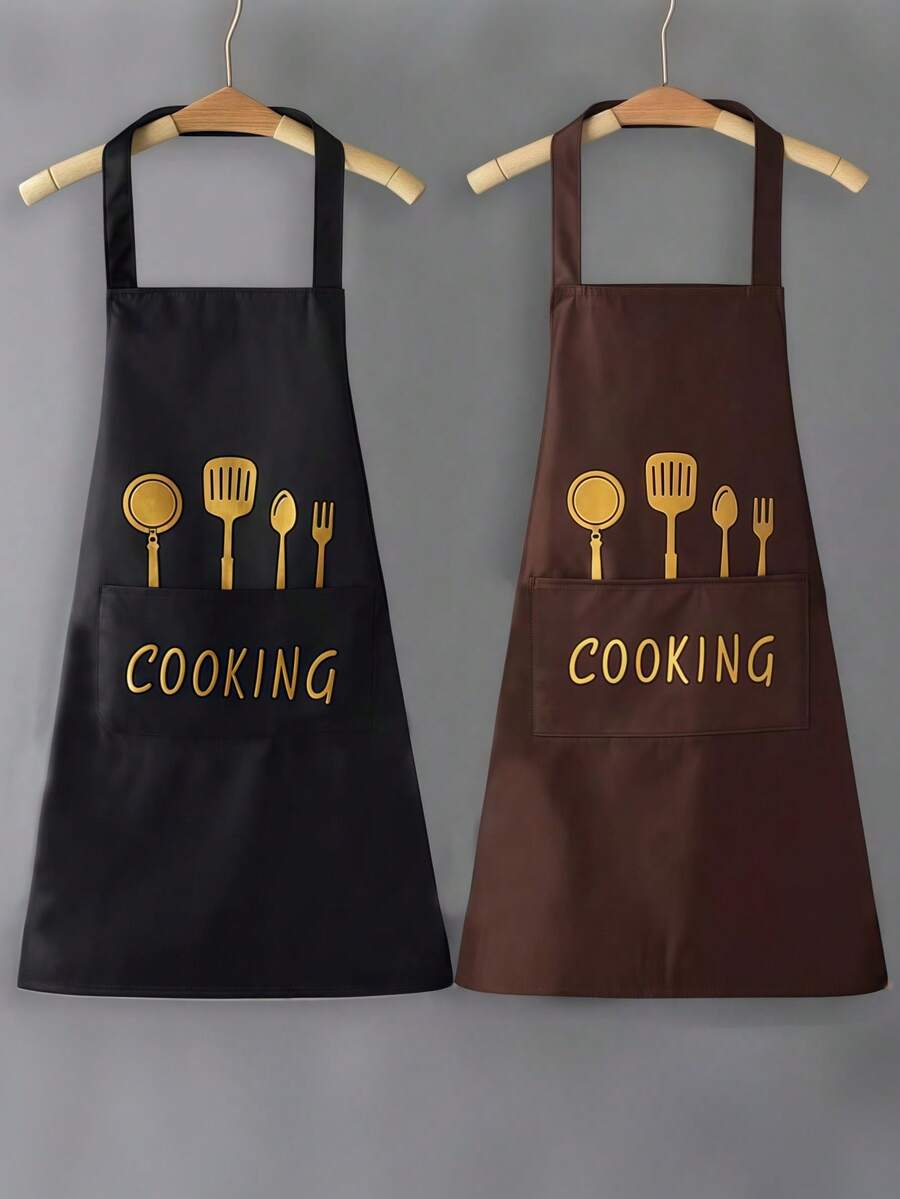 SHEIN 2pcs/1pc Premium Water And Oil Proof Cooking Apron - Durable, With Cutlery Pockets, Customizable Adjustments, Perfect For Use In Cafes, Restaurants And Home Kitchens, A Stylish, Versatile Necessity - Multicolor - View 1