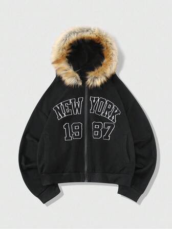 Street Life Giacca da uomo in stile urban in camoscio americano con fodera in pile e ricamo, autunno/inverno