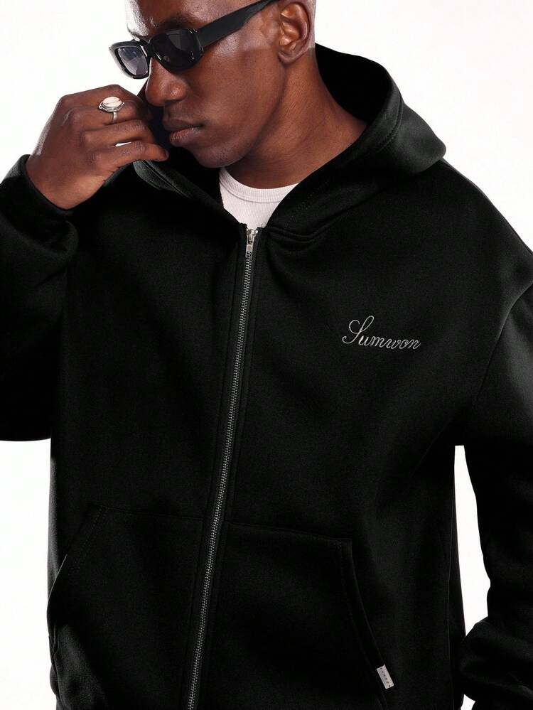 Essential Zip Up Hoodie With Embroidered Script Logo