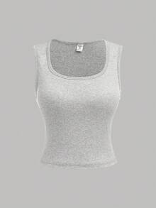 SHEIN Girlism 4pcs/Set Teen Girl's Black, White, Gray U-Neck Fitted Camisole Tops, Versatile Casual All-Match Top, Suitable For All Seasons Basic Tops Girls Basic Tops 3 Packs Tops Fitted Tops Basic Tops Teen - Multicolor - View 8