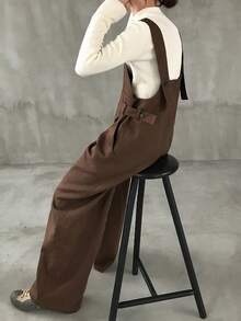 FRIFUL 女士纯色宽松休闲连体裤，带吊带，适合机场旅行，时尚秋季工装裤