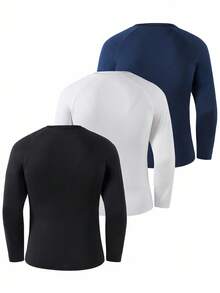 SHEIN 3 chiếc áo thun dài tay cơ bản, thoải mái dành cho thiếu niên nam, thích hợp cho mùa thu đông. - Nhiều màu - Xem 2