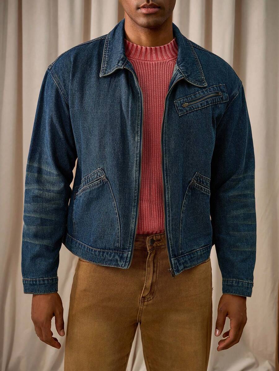 RivetRise Herren Vintage Destroyed Loose Fit Denim Jacke im Western Vintage Stil, Herbst