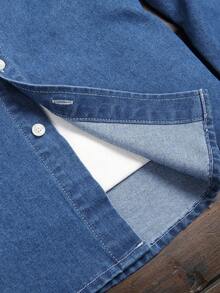 Manfinity Homme 男士休闲修身长袖牛仔衬衫，带口袋，街头风格，秋季 - 中等水洗藍 - 查看 8