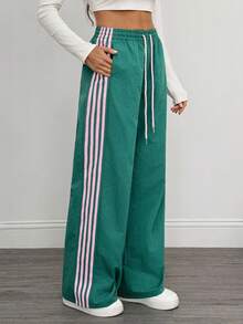 SHEIN Tall Quần sọc tương phản thường ngày dành cho nữ - màu xanh lá - Xem 8