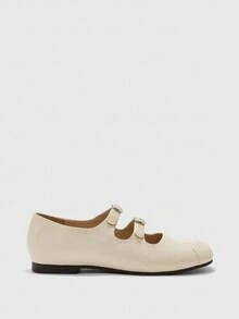 CUCCOO BIZCHIC New Lacquered Square Toe Flat Shoes For Office Commute, Spring/Autumn - Beige - View 7