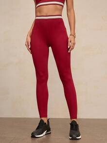 Activina 女式松紧腰抽绳口袋短款紧身裤 - 酒紅色 - 查看 4