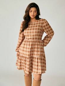 SHEIN LUNE Plus Size Ruffled Plaid Dress Fall Cloth For Women - Multicolor - View 6