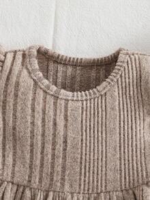 Vestido de manga larga de punto elástico de unicolor minimalista y lindo para bebé recién nacida - Albaricoque - Ver 5