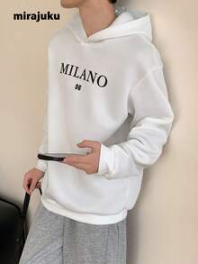 Mirajuku 青少年男童简约字母印花连帽卫衣，时尚百搭，适合秋冬季节。 - 白色 - 查看 4