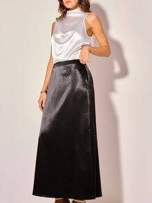 CAJUNI Falda de color negro sólido para mujer - Ropa bohemia para mujer / Ropa occidental para mujer / Ropa casual para mujer - Básica / Tops para salir para mujer / Ropa de mujer para otoño