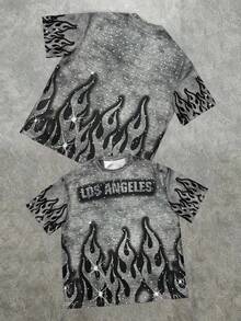 SHEIN Tween Boy 休闲极简涂鸦手写英文字母运动街头风格 Y2K 短袖圆领 T 恤，适合夏季 - 彩色 - 查看 1