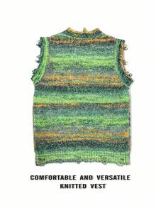 Manfinity CasualKnits 男士条纹多色针织毛衣背心，秋冬 - 綠色 - 查看 2