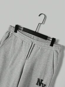 RueChic Cotton Men Letter Graphic Sweatshirt & Sweatpants - Grey - View 4