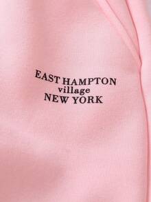Genkimix Kids Girls Young Girl New Energetic Letter Print Loose Drawstring Pants, Embroidered Letter Design, Comfortable Soft Fabric, Suitable For Daily Wear, School, Shopping, Party, Outings, Autumn/Winter Fall - Dusty Pink - View 5