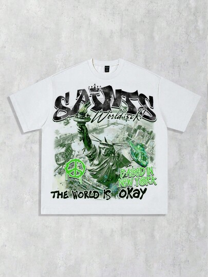 Street Life T-shirt à manches courtes avec imprimé ange pour hommes, convient pour un port quotidien, printemps/été