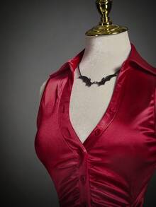 SHEIN ICON Áo ba lỗ cổ polo bó sát eo cho nữ - Đỏ - Xem 4