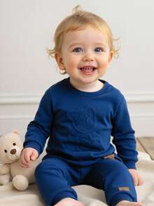 Cozy Pixies 2 pezzi Set di maglia a girocollo a maniche lunghe con motivo a rilievo di orsetto cartoni animati e pantaloni con vita elastica e polsini alla caviglia per bambini/bambine, con fodera in pile caldo, adatto per autunno/inverno, comodo, versatile, casual, carino, design semplice, adatto per interno, esterno, uso quotidiano, sport, gioco, festa, Ognissanti, Natale, Capodanno, ritorno a scuola