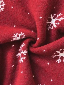 Selianne Vestido de suéter de cuello alto con ajuste holgado y dobladillo con volantes, con estampado de copos de nieve rojos, para otoño/invierno - Burdeos - Ver 2