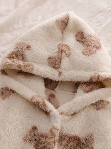 女童泰迪熊图案连帽长款家居服