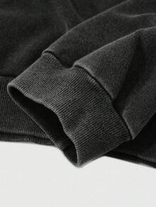 ROMWE MEN Street Life Unisex Rhinestone Zipper Hoodie Sweatshirt, Street Style American Design , Fall - Black - View 7