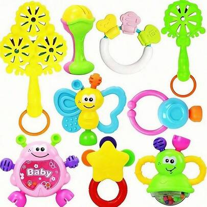 6件婴儿出牙铃铛手铃0-3岁婴幼儿抓握益智玩具（颜色款式任意）婴儿玩具男孩玩具女孩玩具可水洗可重复使用色彩丰富满足宝宝好奇心和好奇心