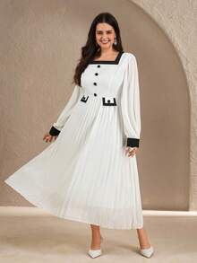 SHEIN Clasi فستان أنيق مطوي بألوان متباينة مقاس كبير - أبيض - مشاهدة 4