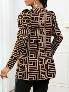 SHEIN Lady 女式格纹印花修身优雅长袖常规秋冬夹克 - 彩色 - 查看 2