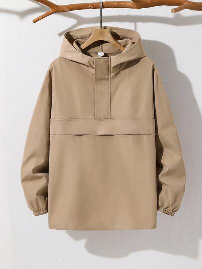 SHEIN 青少年男孩休闲舒适纯色连帽夹克