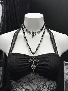 EgrlEra Bộ đồ đi nghỉ 2 món hở lưng gợi cảm tối giản cho nữ - màu đen - Xem 3