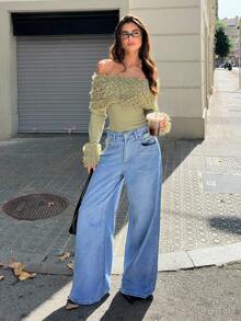 Siren Gaze Autumn/Winter New Distressed Off-Shoulder Fringe Sweater For Women,Christmas Sweater Chic Green Casual Spring - Green - View 7