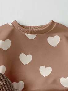 1 Set Baby Girls Casual Cute Fashion Heart Print Crew Neck Sweatshirt And Sweatpants Set, Autumn Fall Winter - Multicolor - View 6