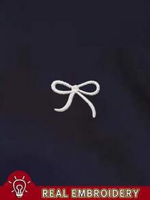 Resyla 蝴蝶结刺绣圆领落肩长袖宽松女士T恤