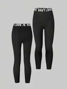 3 chiếc quần legging thể thao thoải mái, cạp chun in chữ, kiểu dáng thời trang cho bé gái, thích hợp cho mùa thu/đông. - Nhiều màu - Xem 4