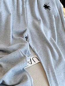 EMERY ROSE 秋冬大码女式休闲直筒骑士图案运动裤 - 淺灰色 - 查看 4