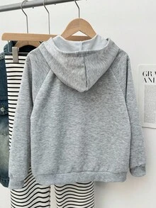 女童拉链口袋插肩袖休闲卫衣外套，适合周末、休闲外出、返校等场合，灰色儿童拉链卫衣，女童灰色卫衣，女童灰色拉链卫衣，秋冬季 - 淺灰色 - 查看 9