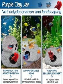 水族箱隐藏岩洞，斗鱼缸配件隐藏处装饰，斗鱼玩具隧道鱼洞，玻璃容器配件，适用于：水生宠物的繁殖、玩耍和休息 - 彩色 - 查看 15