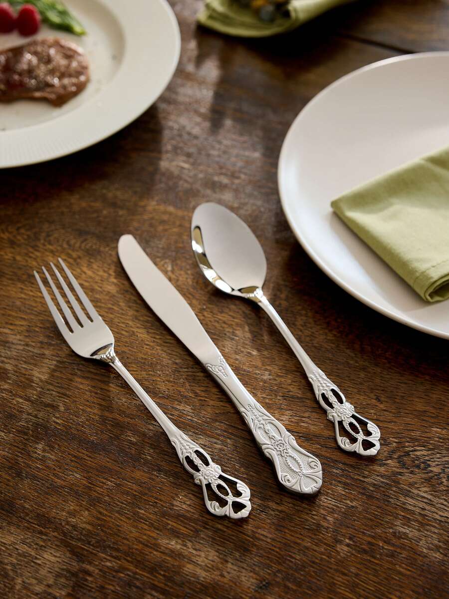 Cirelle 不锈钢三件套餐具 - 刀、叉、勺 快乐 - 銀色 - 查看 1