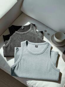 Comfortcana Bộ 2 áo hai dây dệt kim nhuộm loang - Xám - Xem 4