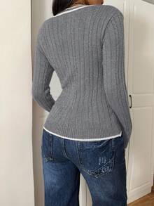 SHEIN EZwear Pull-over à manches longues minimaliste et décontracté avec couleurs contrastées pour femmes, adapté à l'automne/hiver