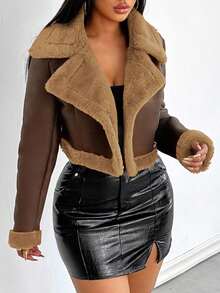 Zolique Women's Retro Cropped Jacket, Fashionable For Autumn/Winter - Brown - View 3