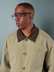 SUMWON Classic Twill Utility Work Shacket Canvas Workwear Jacket With Contrast Collar Front Patch Pockets And Button Closure Fall Spring Casual Outerwear Versatile Layer